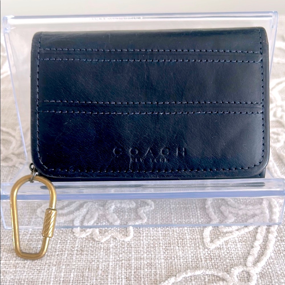 Coach Rare Vintage Tribeca Dark Blue Leather with Attached Carabiner Clip